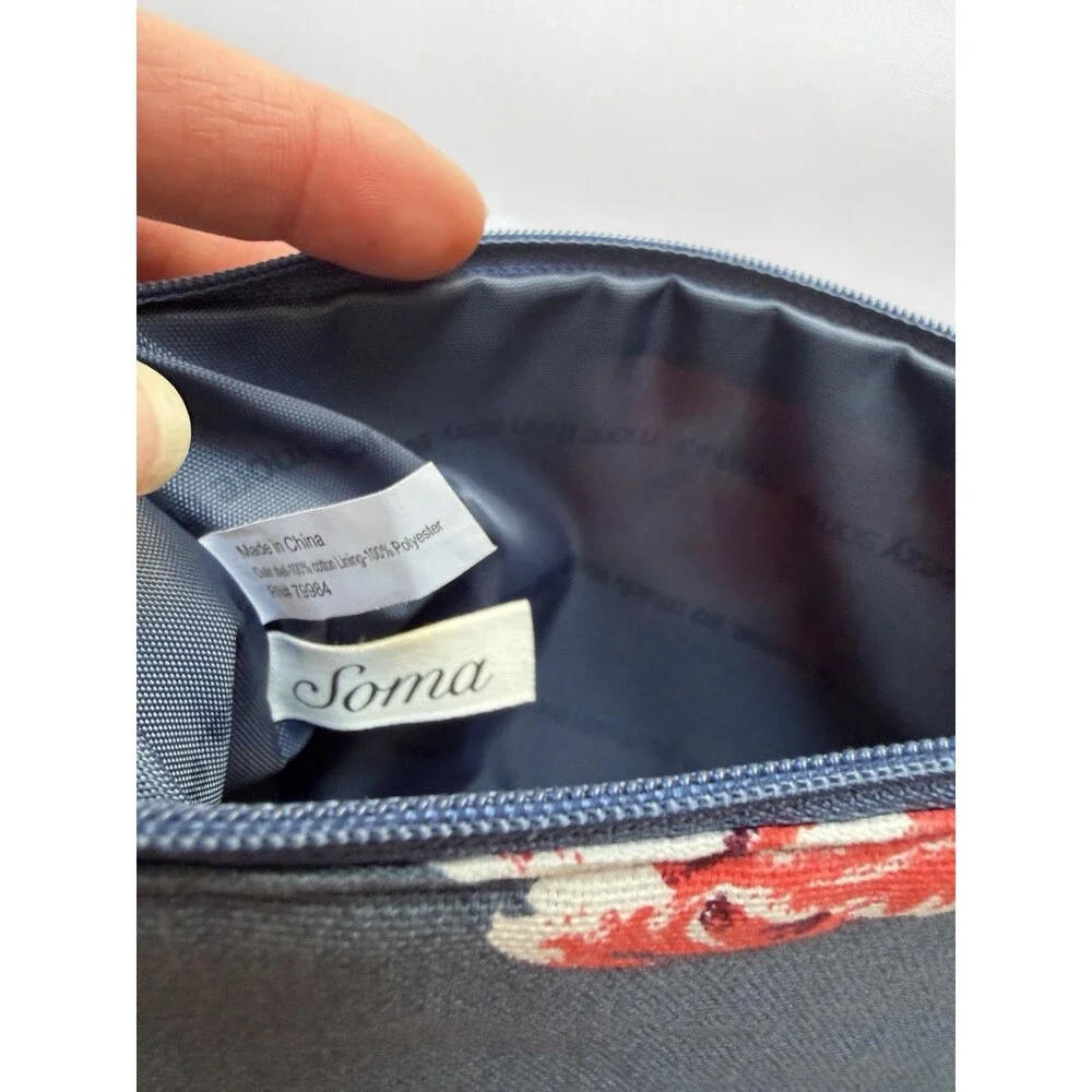 Soma Floral Print Cosmetic Bag NWT Makeup Travel Pouch Essentials Blue Gray Zip